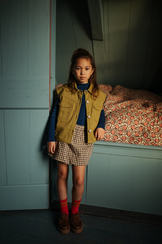 Cargo Ballon Skirt - check beige/blue