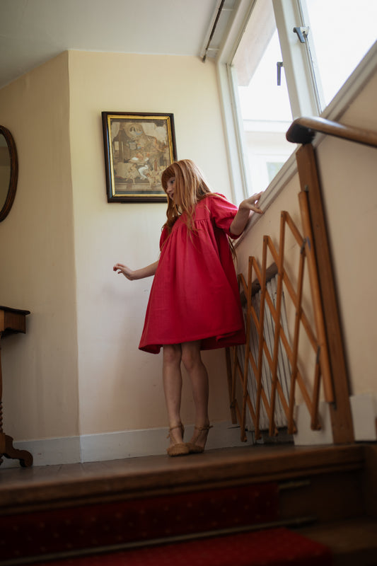 Puff sleeve dress raspberry